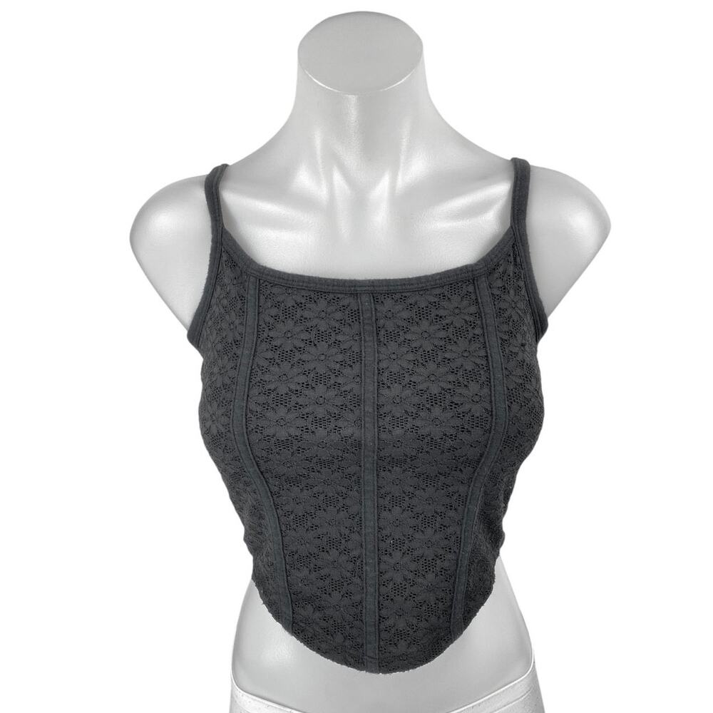 Hollister Black Sleeveless Floral Lace Corset Bustier Cami Tank Crop Top Size S